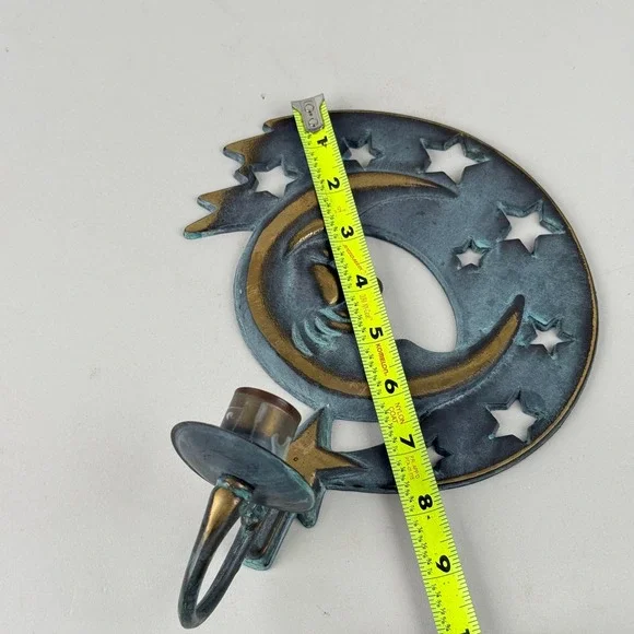 PartyLite Moon and Stars Wall Sconce Candle Holder Verdigris Patina Vintage 8.5" - Picture 7 of 8